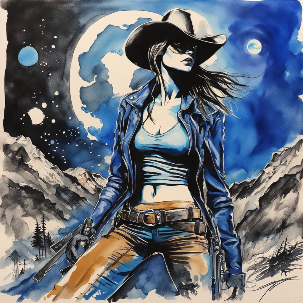 Vintage Mad Max Cowgirl in Acrylic Paint