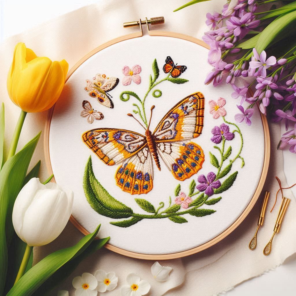 Butterfly and flower embroidery