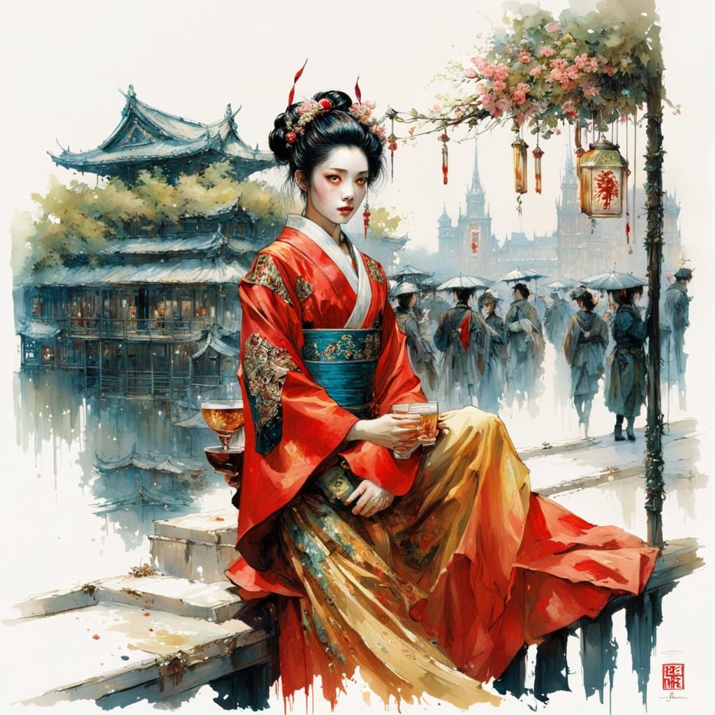 Dark Fantasy Geisha in a Tavern, Masterpiece Art