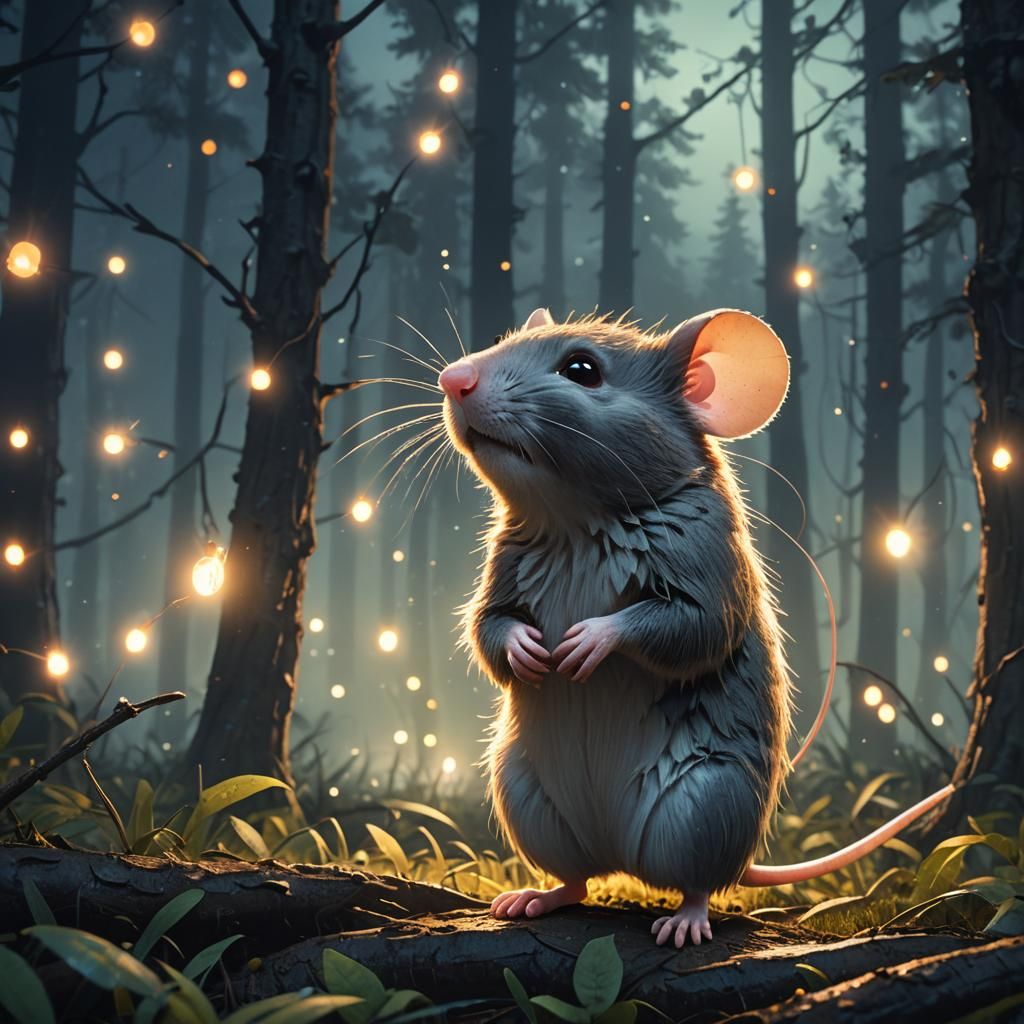 Serene Mouse in Moonlit Forest: 3D Render