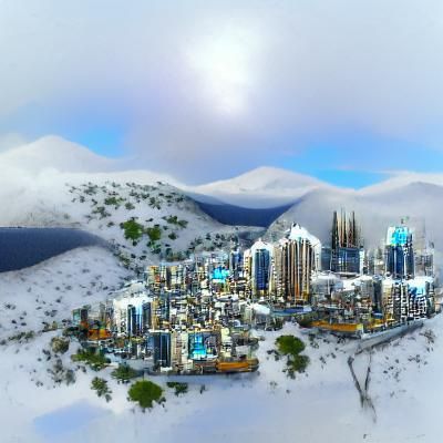 city in the snowy mountains