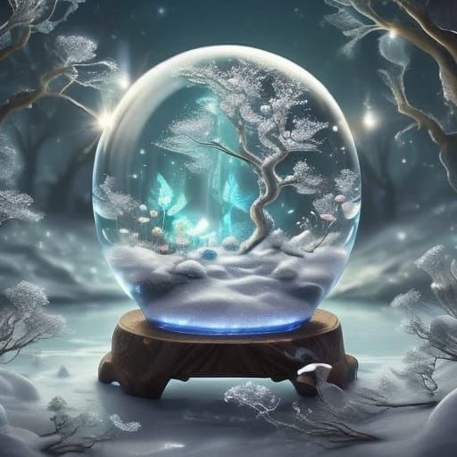 Enchanted Snowglobe Forest in Ethereal Mist