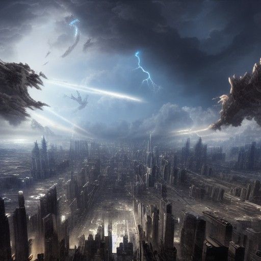 Two Gods Battle in the sky above Megalopolis