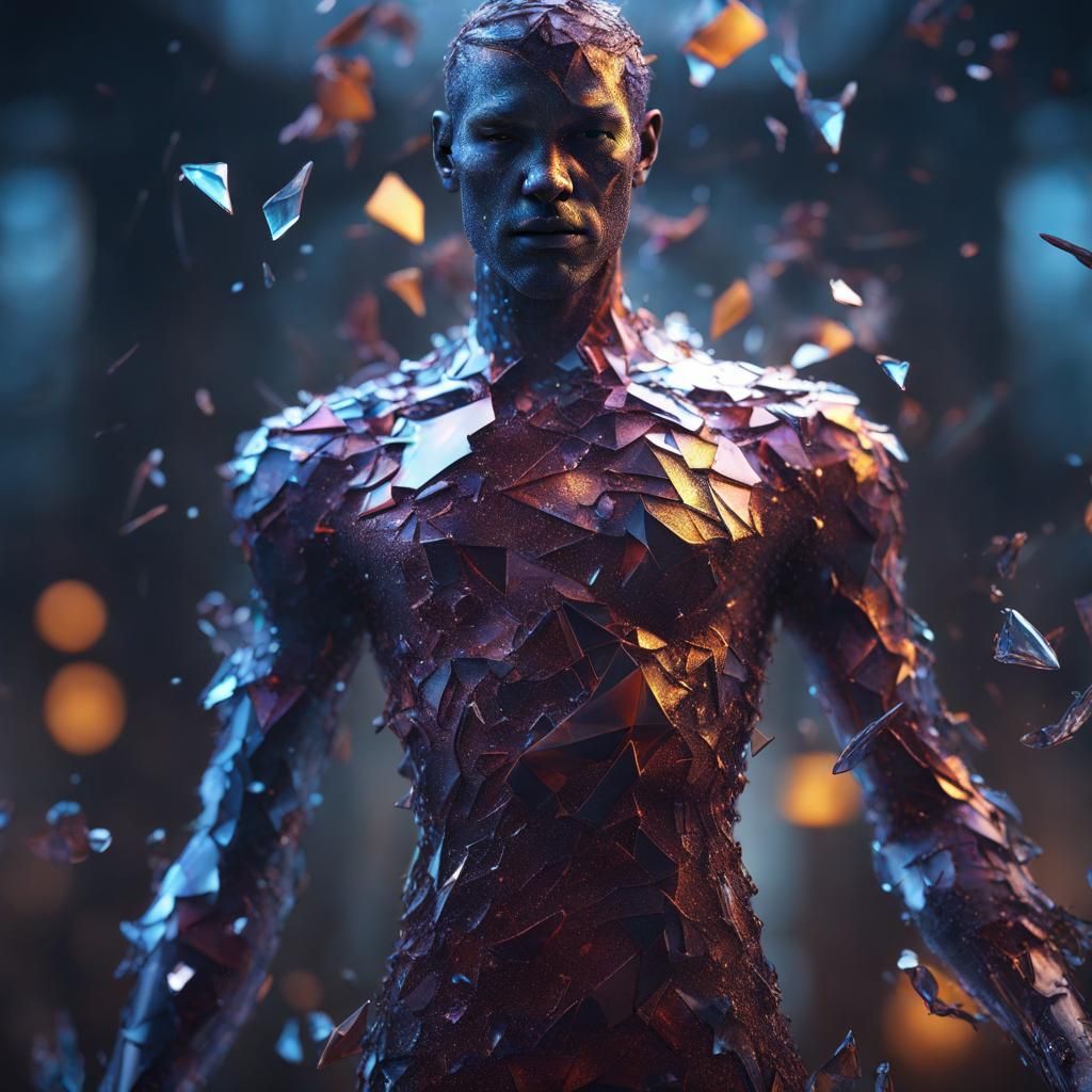 A glass person with shards for skin