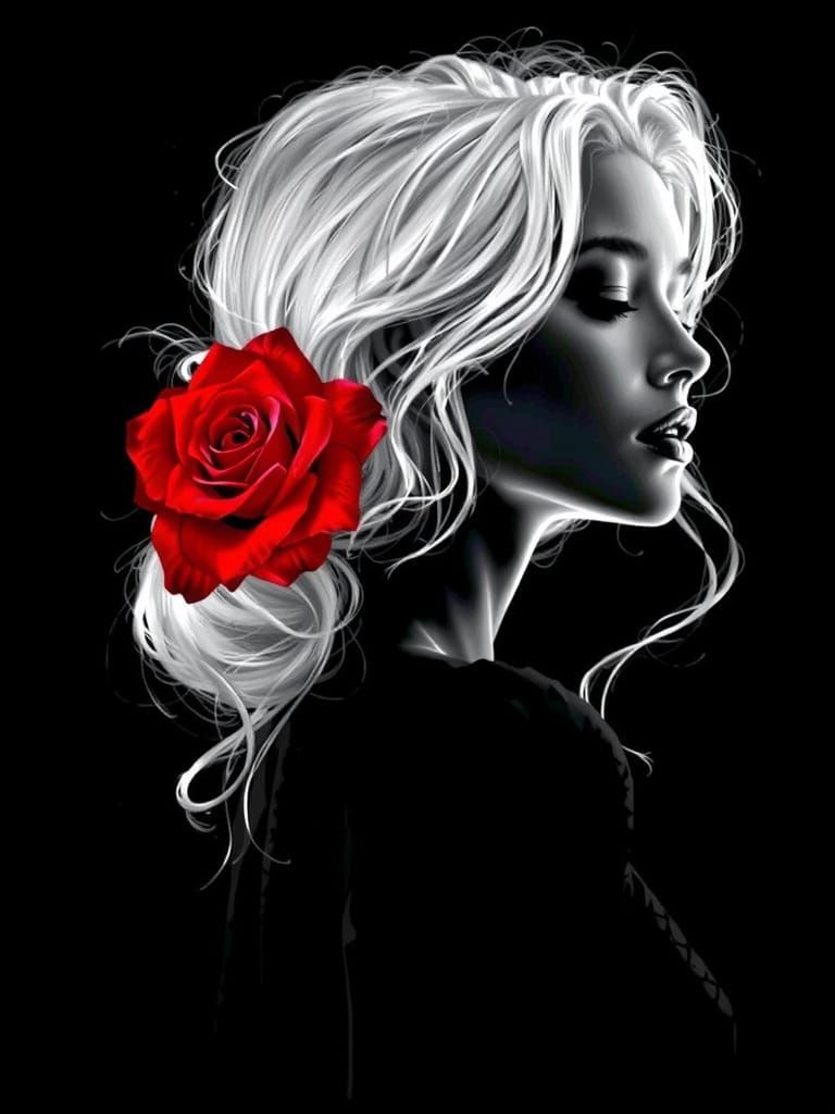 Elegant Woman with Rose, in Art Nouveau Style