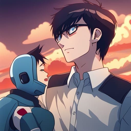 anime guy getting punched by robot