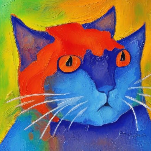 Blue and orange cat on  the worth