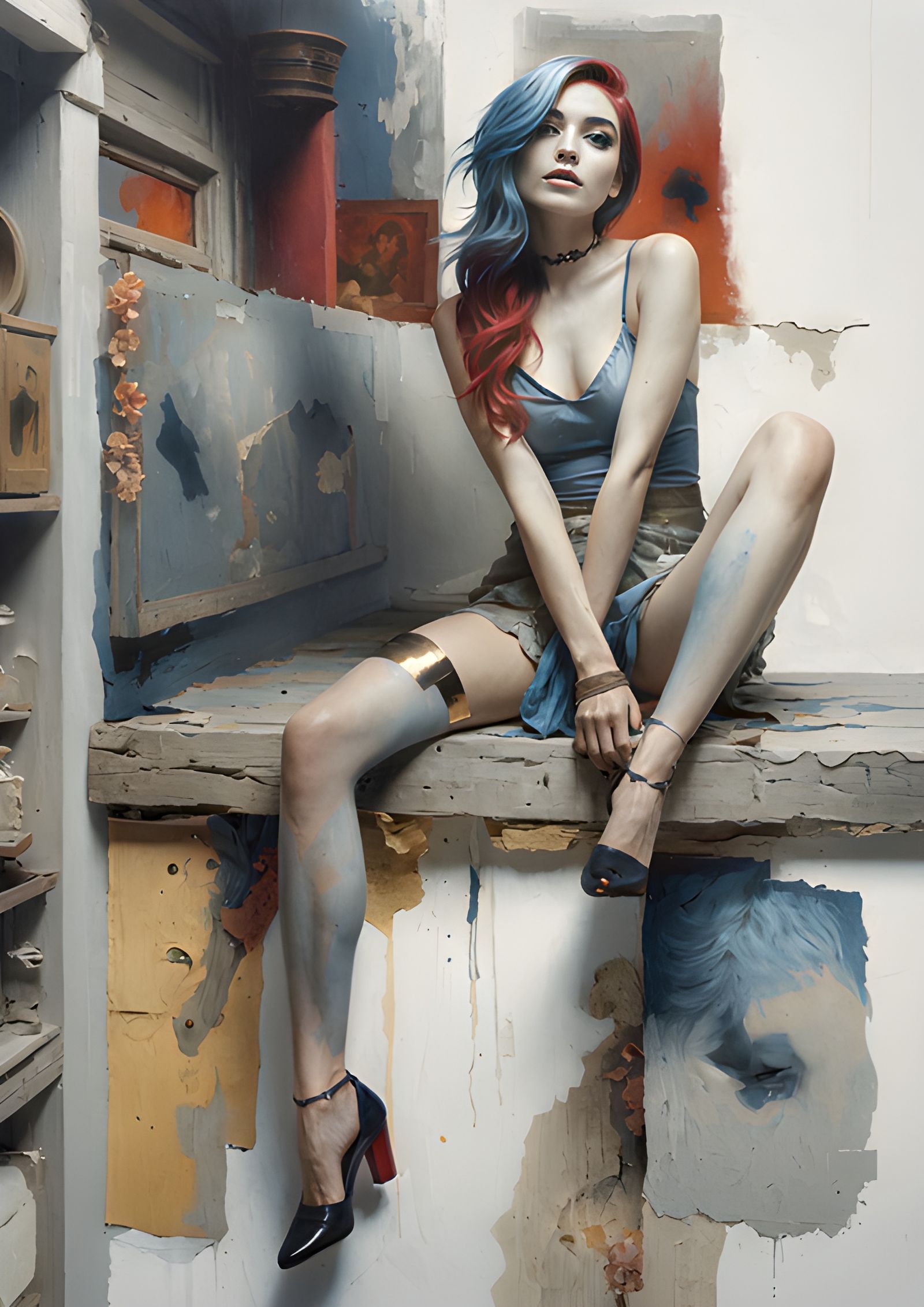 artistic portrait oil paint + collage style