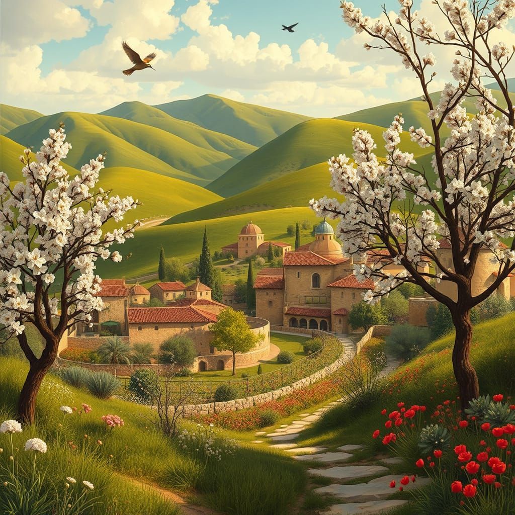 Vibrant Springtime Village in the Judean Desert