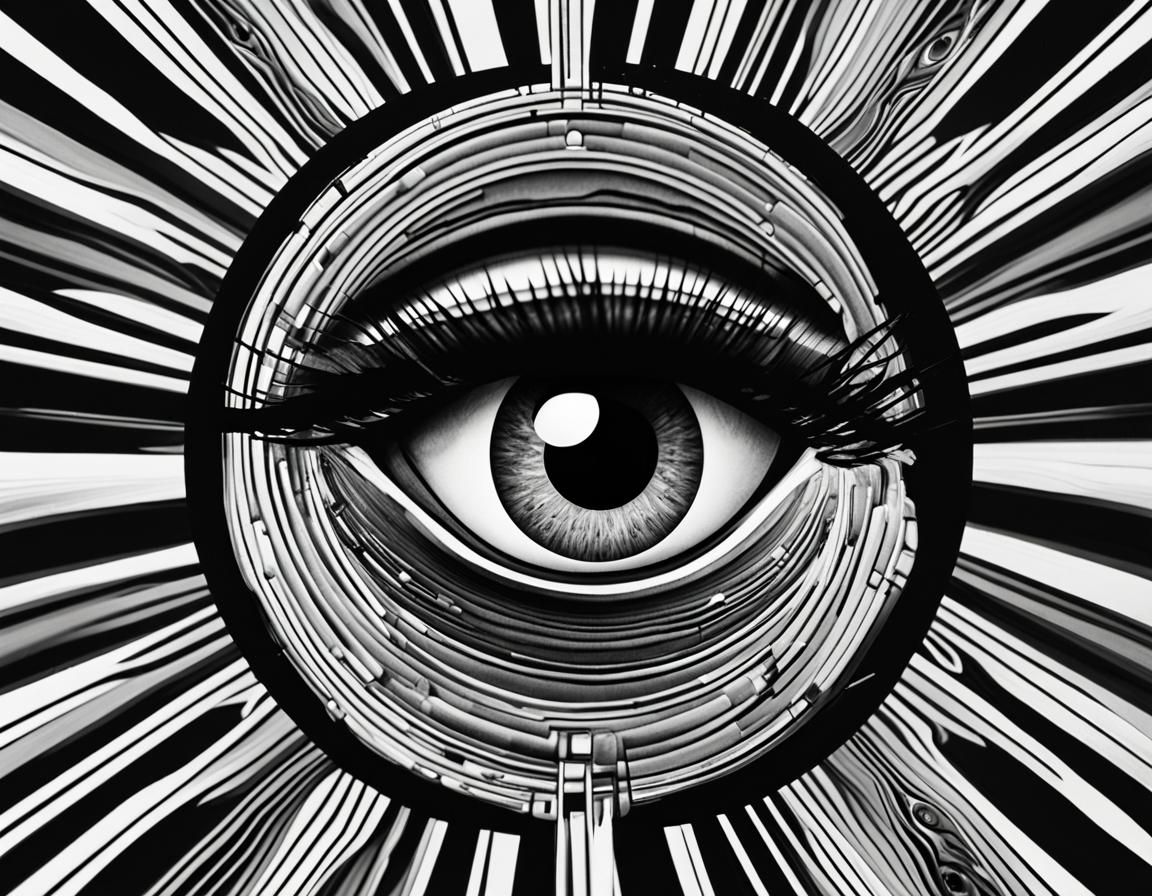 overlapping ten eyes abstract, black lines, distinctive, eye...