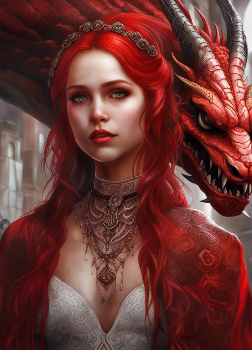 beautiful girl with her red skin dragon by her side gothic wedding ...