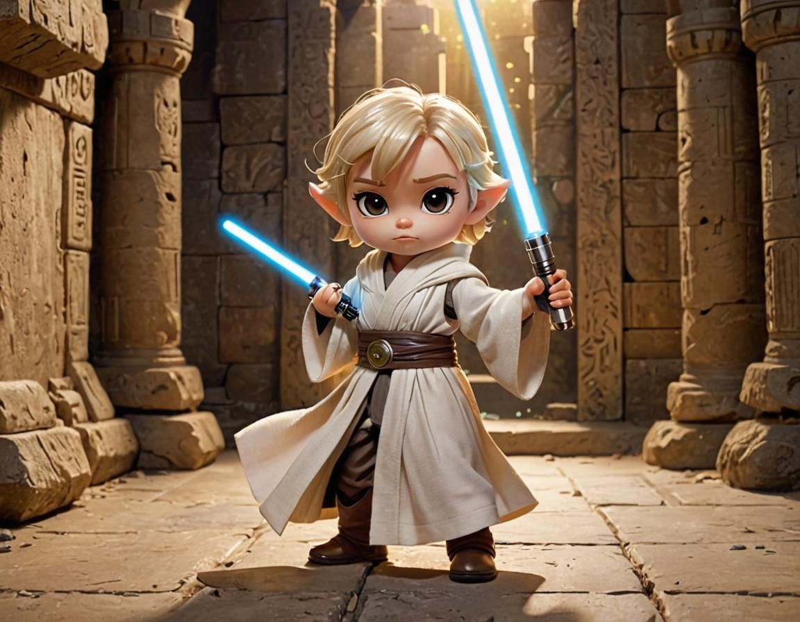 Chibi Elven Jedi Knight with twin Light Sabers – AI Generated Artwork …