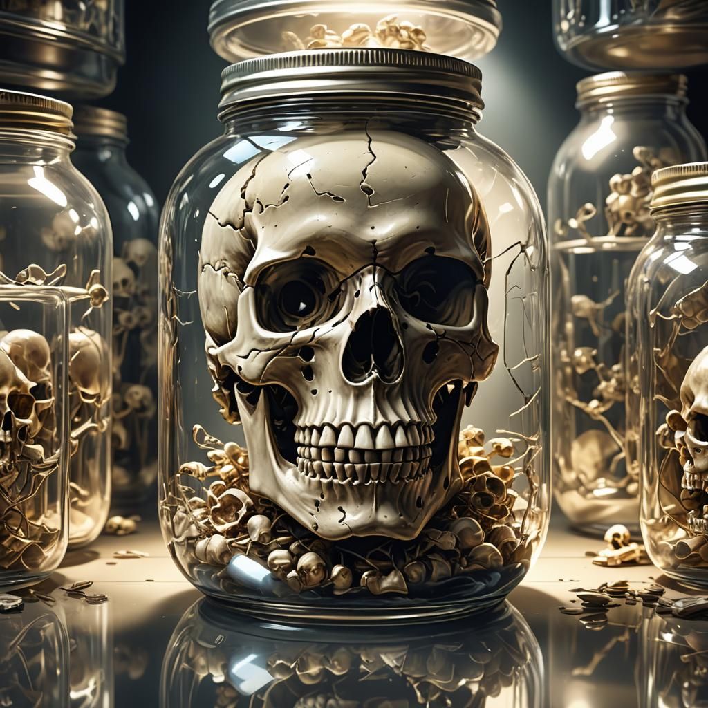 skull in jar