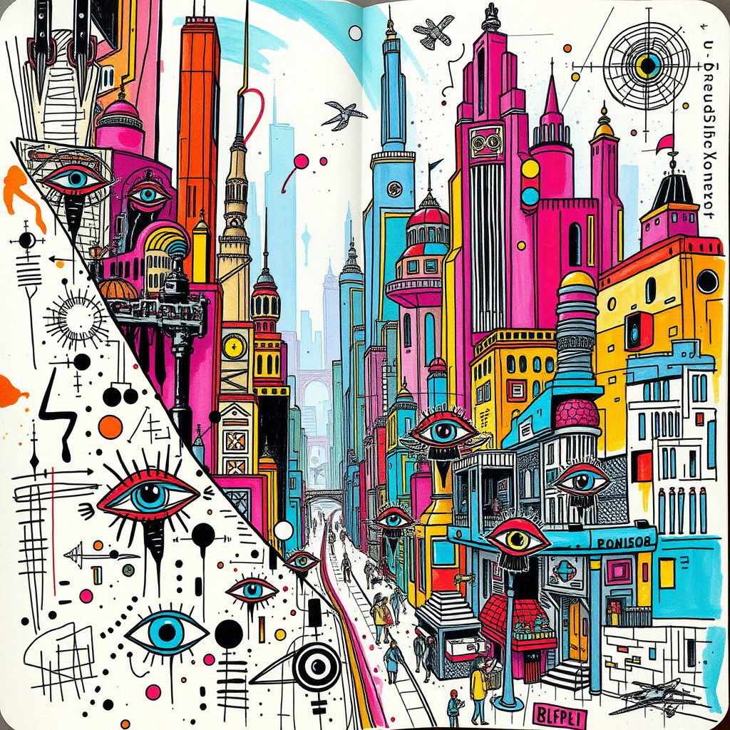 doodle-filed world in notebook   by @Artiro