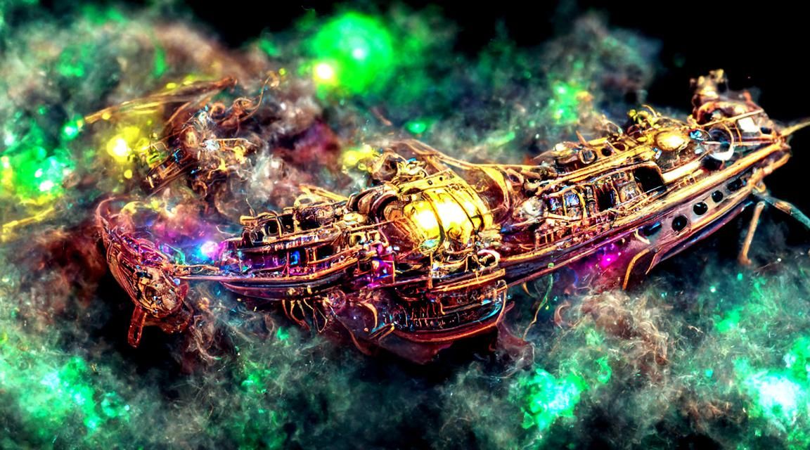 Steampunk Galleon sailing on a nebula