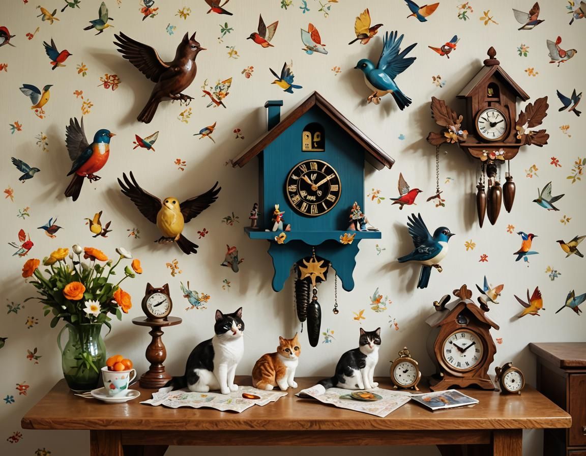 cat, cuckoo clock - AI Generated Artwork - NightCafe Creator