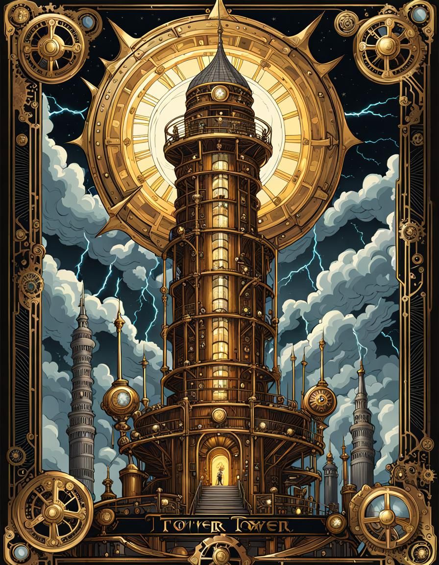Steampunk Tarot deck. The Tower.  by @Kernowek