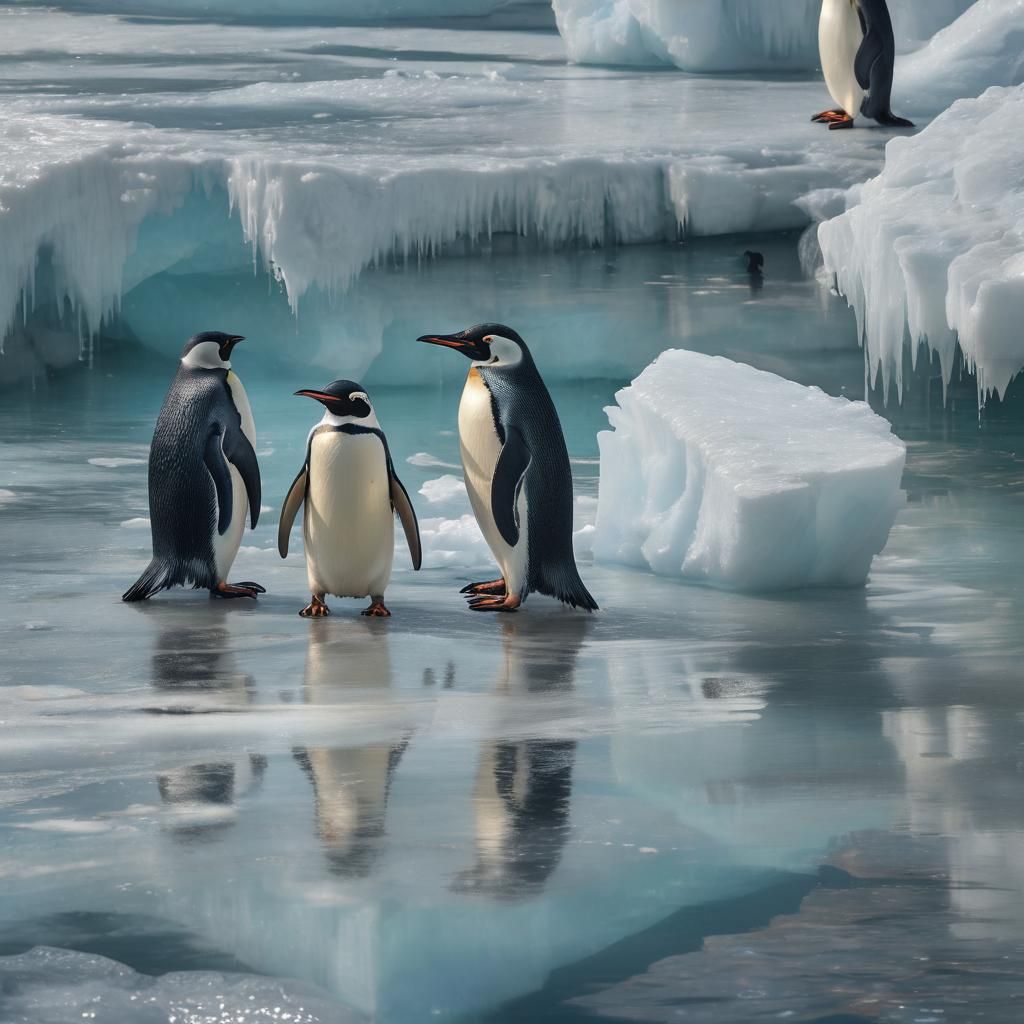 Two rainbows reflecting their shadows on the sea of ice with...
