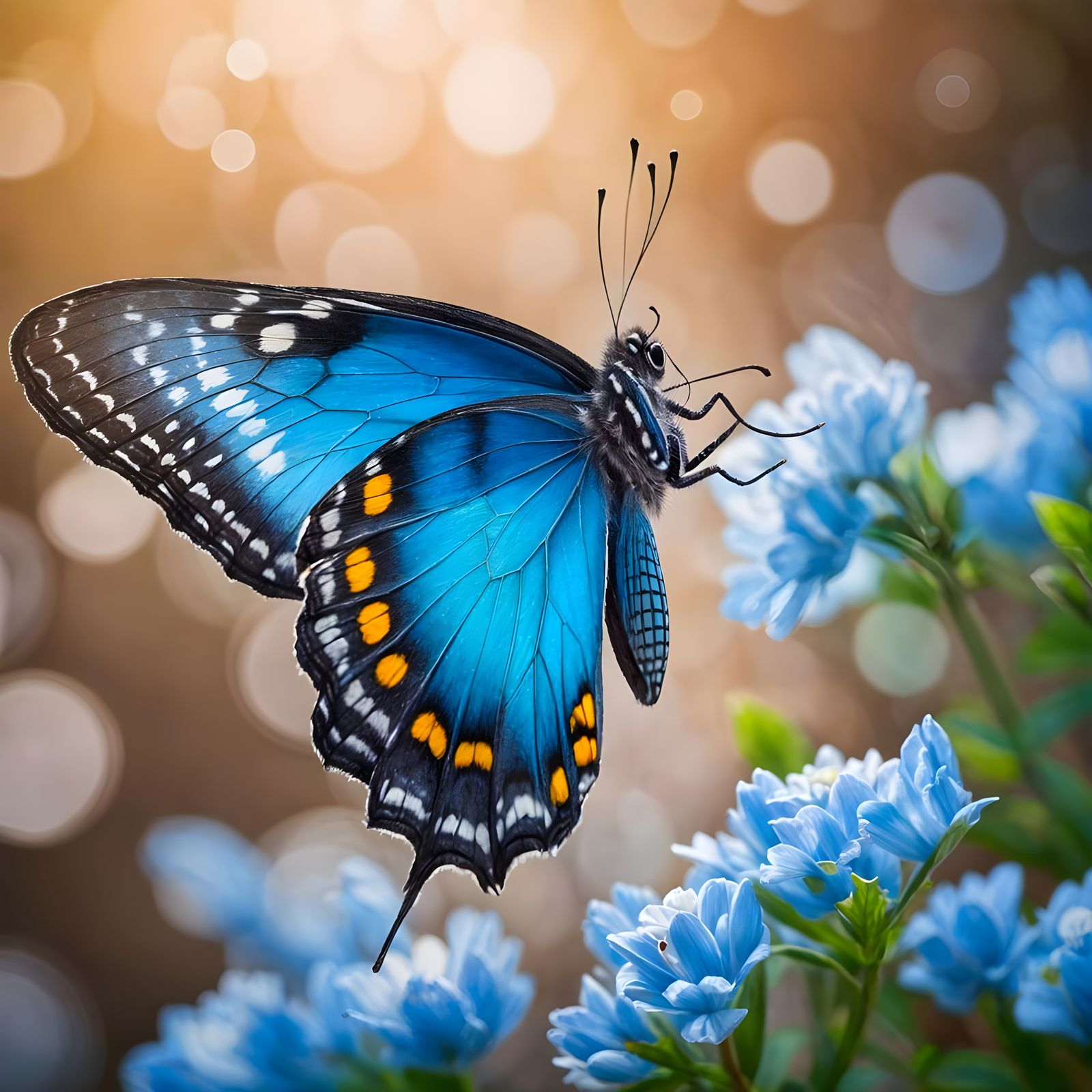 A beautiful blue butterfly, bokeh background   by @Kaycedee