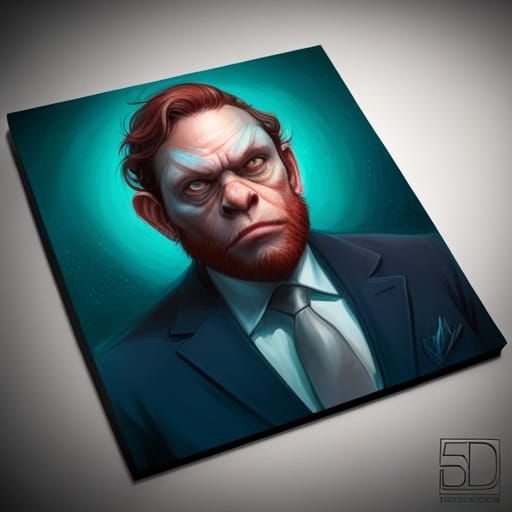 One eyed Ape in suit, 5d lighting, surreal fantasy art, deta...