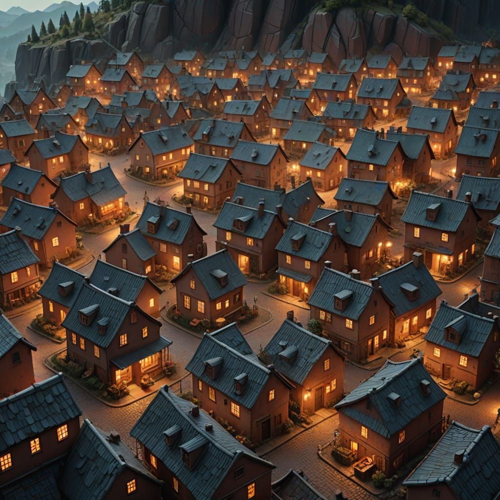 Surreal Clay Village Under Golden Light