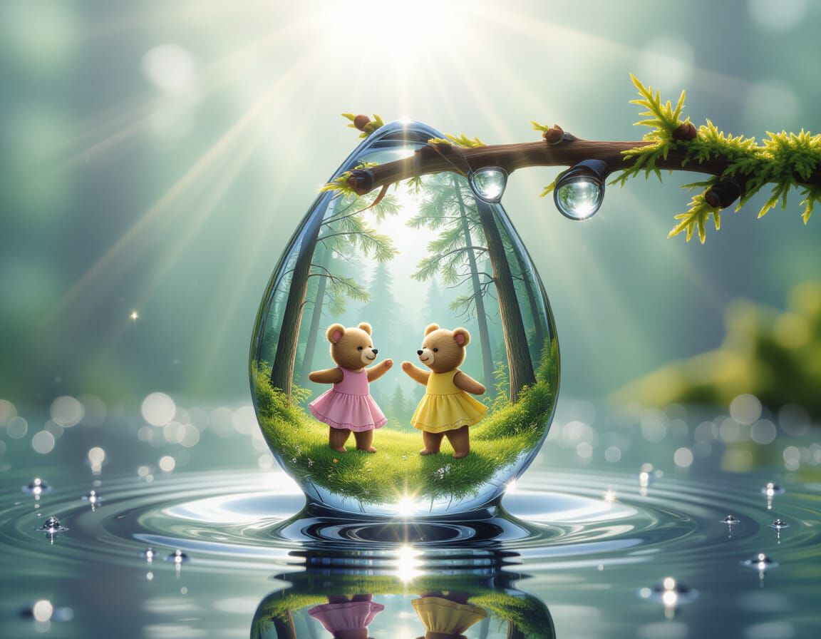 Dancing Bears inside water droplet   by @Goosie Girl 