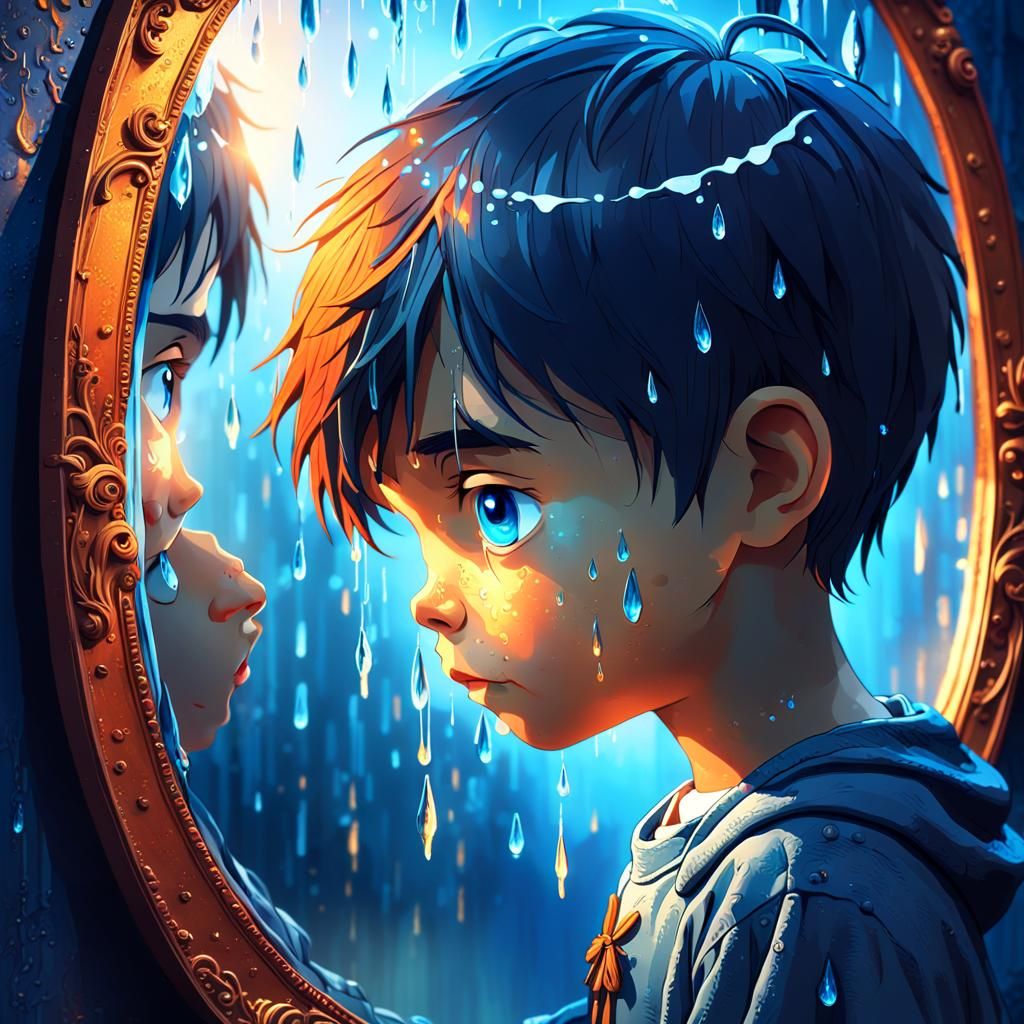 Child Contemplates His Mystical Reflection in Tears