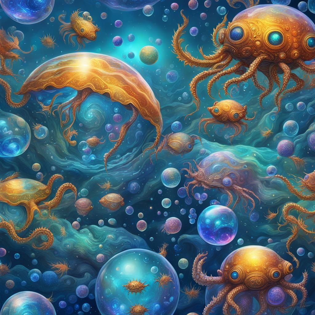 (Under Sapphire water) (Metallic Bubble creatures various si...