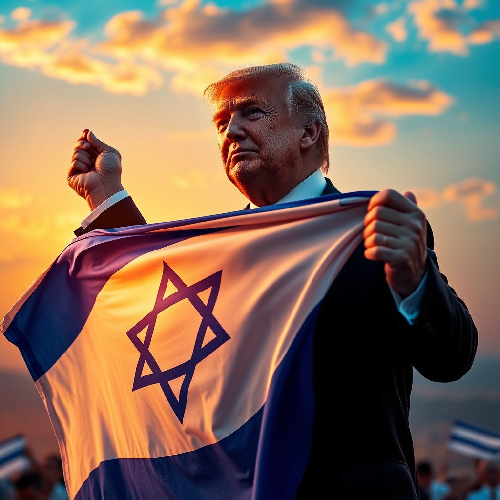 Trump Holds Israel Flag in Hyper-Realistic Art