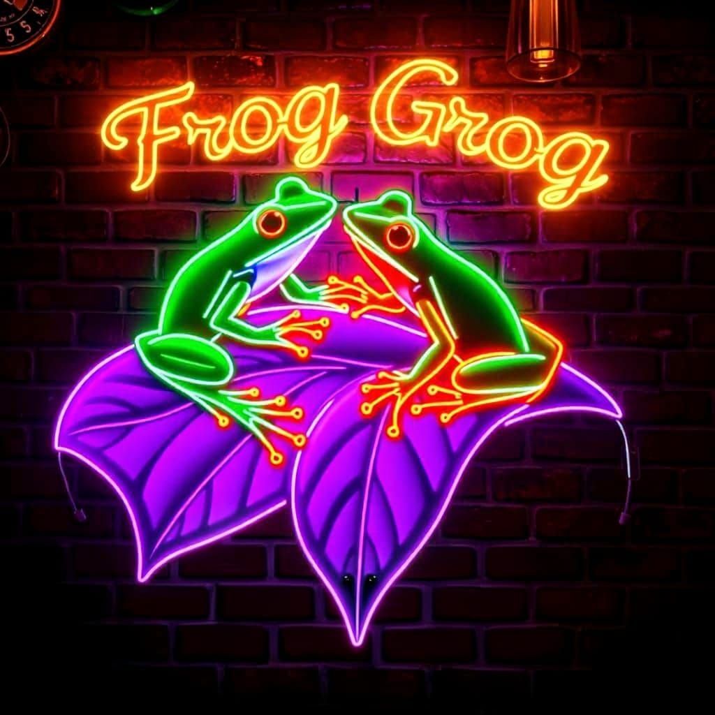 "Frog Grog" beer advert in a bar  by @Simon C