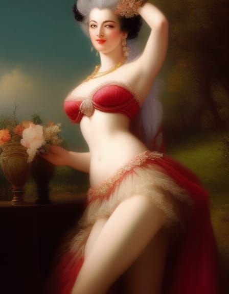 Marie-Antoinette in baroque flowery underwear  digital paint...