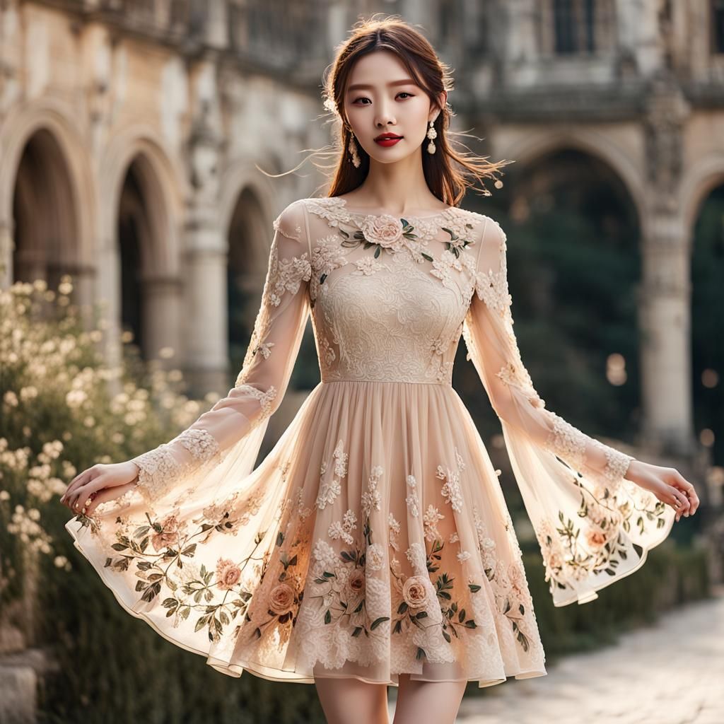 A Girl in Embroidered Lace Mini Dress / A Line Homecoming / ...