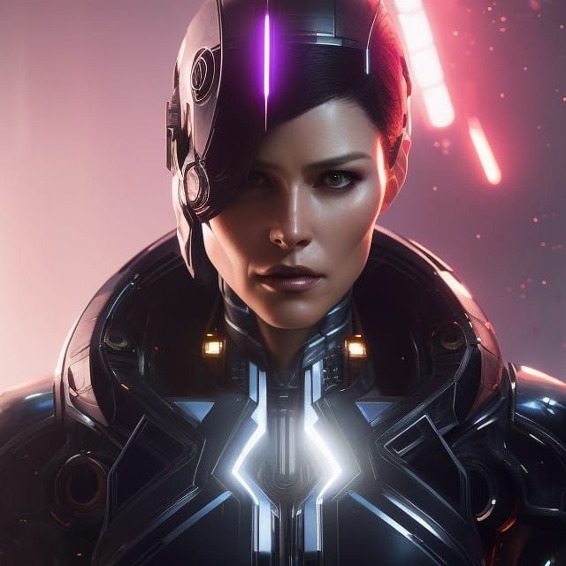 Beautiful Sci Fi Woman, cyborg, a masterpiece by by Greg Rutkowski, detailed eyes, beautiful spectacular ...  by @Balanth