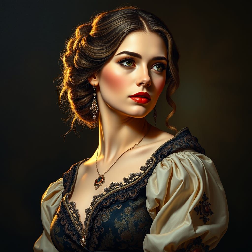 Elegant Woman Portrait in Ornate Digital Painting Style