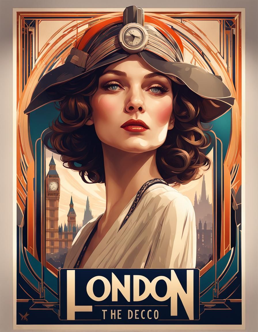 travel poster for London in the style of art deco AI Generated