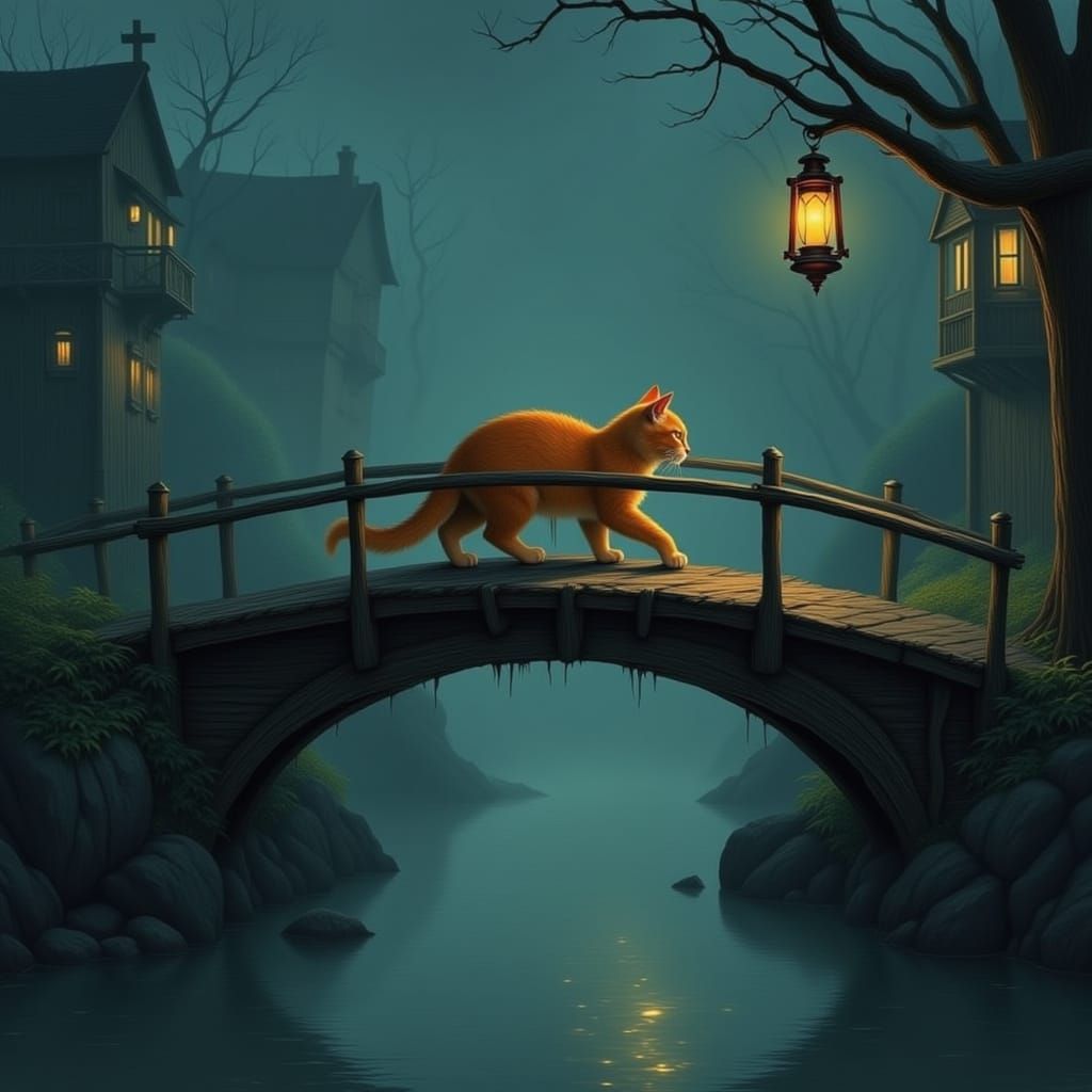 <lora:Flux Bridges:1.0>cat on bridge