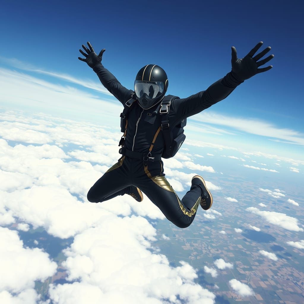 A person skydiving in a freefall.  by @Jon Son