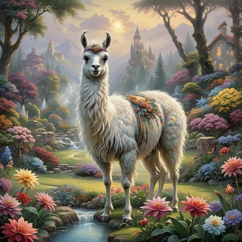 The Dally Llama ethereal fantasy hyperdetailed mist Thomas K...