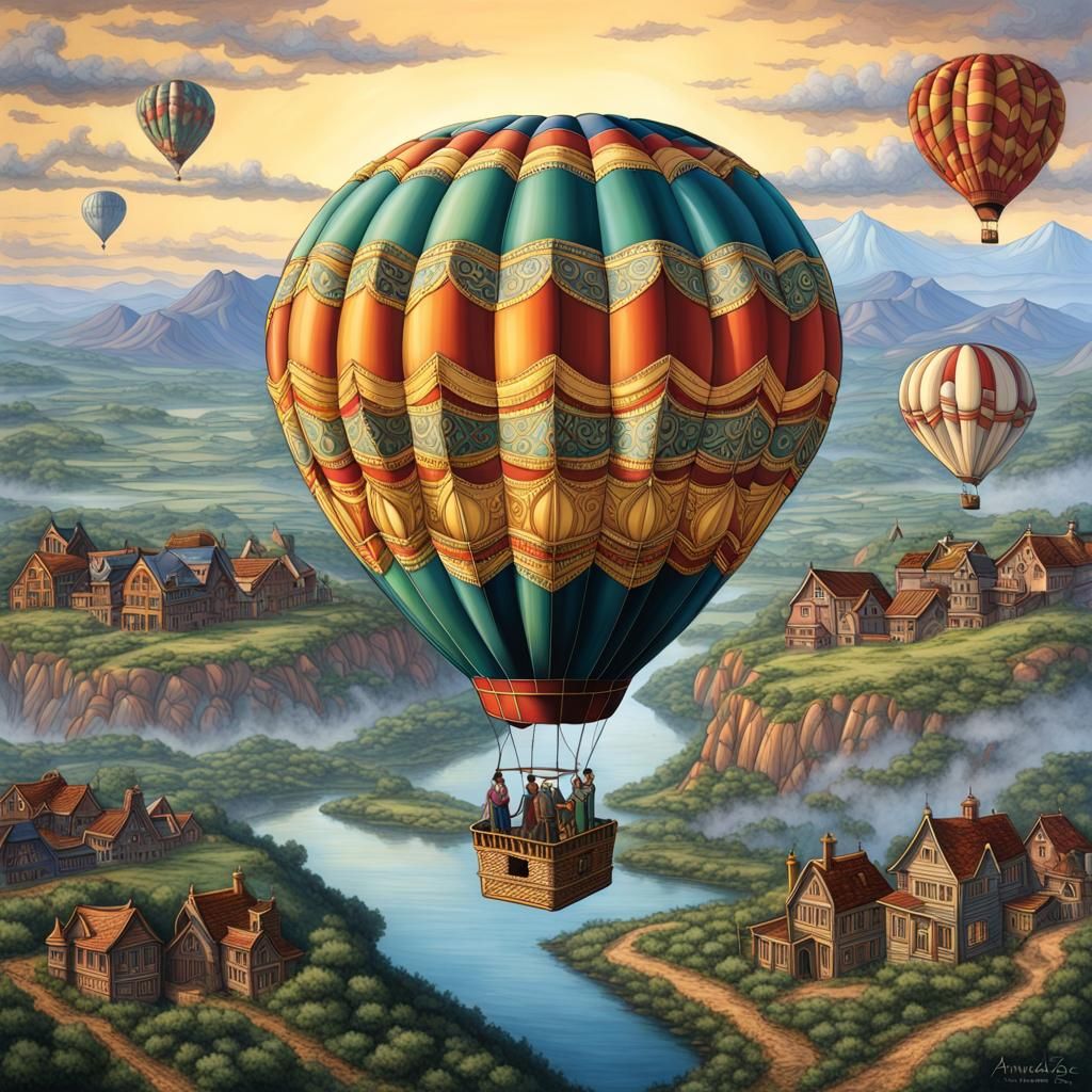 Hot Air Ballon in the style of Lisa Gilbert, detailed matte painting Amanda Sage intricately detailed ...  by @Carol