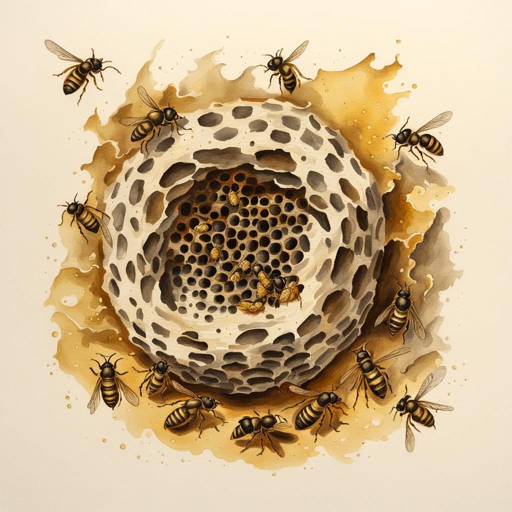flying and sitting wasps
