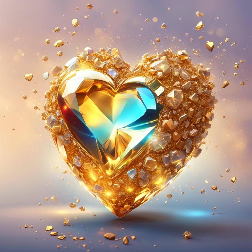 Golden Heart Gem in Hyperrealistic Splash Art