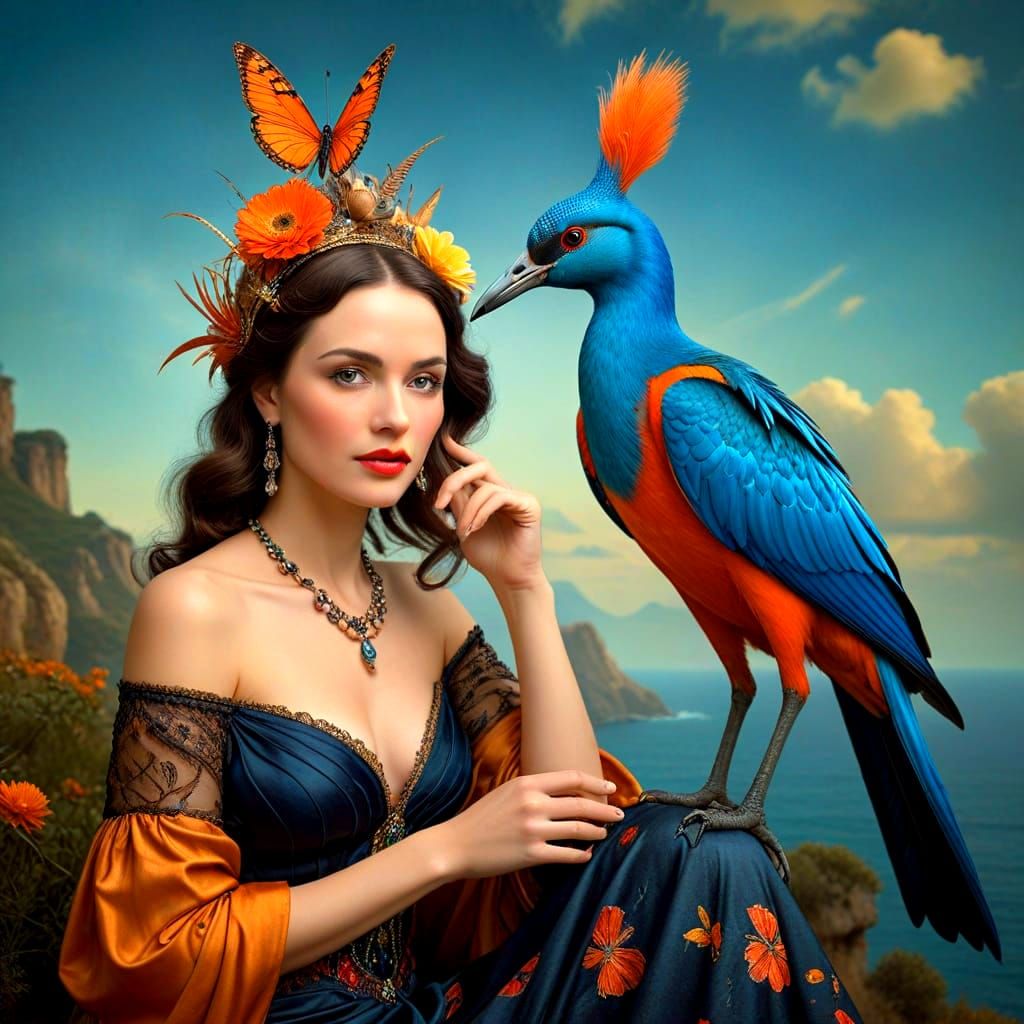 Elegant Lady in 1920s Fashion Amidst Whimsical Surreal Lands...