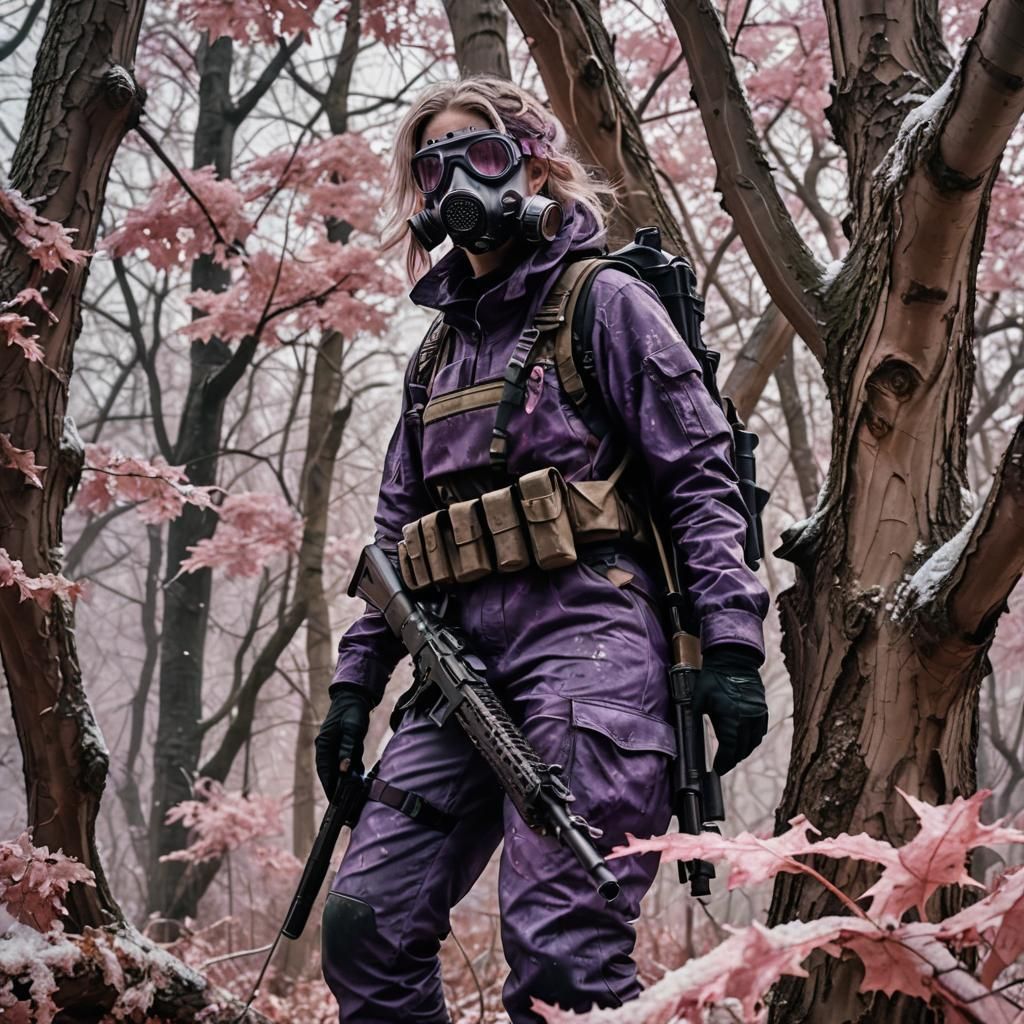 A  survivalist, a woman wearing a mix a CADPAT canadian mili...