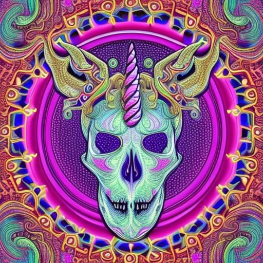 adorable, unicorn realistic spiral horned large Skull with d...