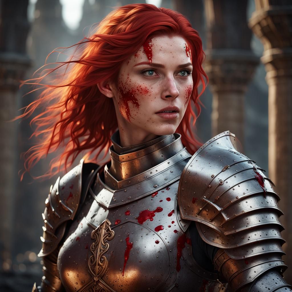 female knight covered in blood - AI Generated Artwork - NightCafe Creator