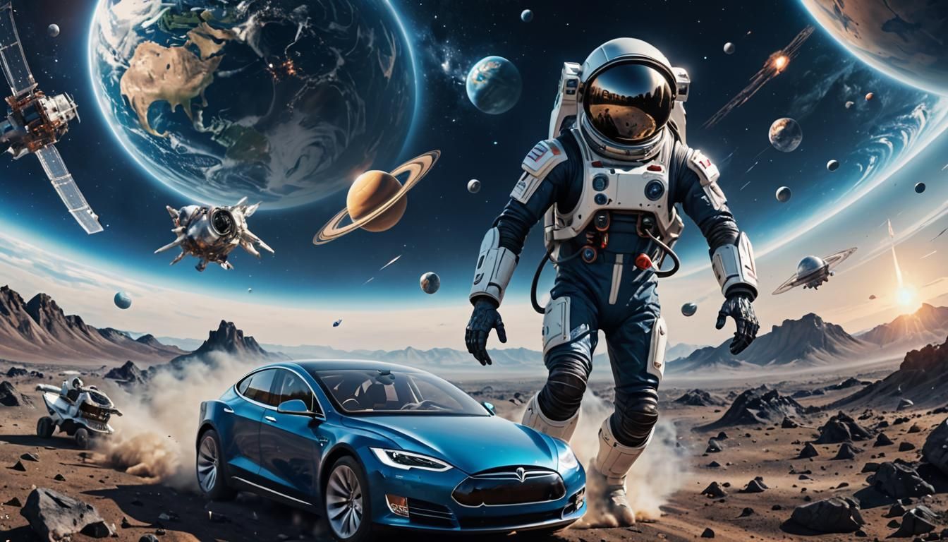 Random objects in space, humanoid alien, satellite, cosmonau...