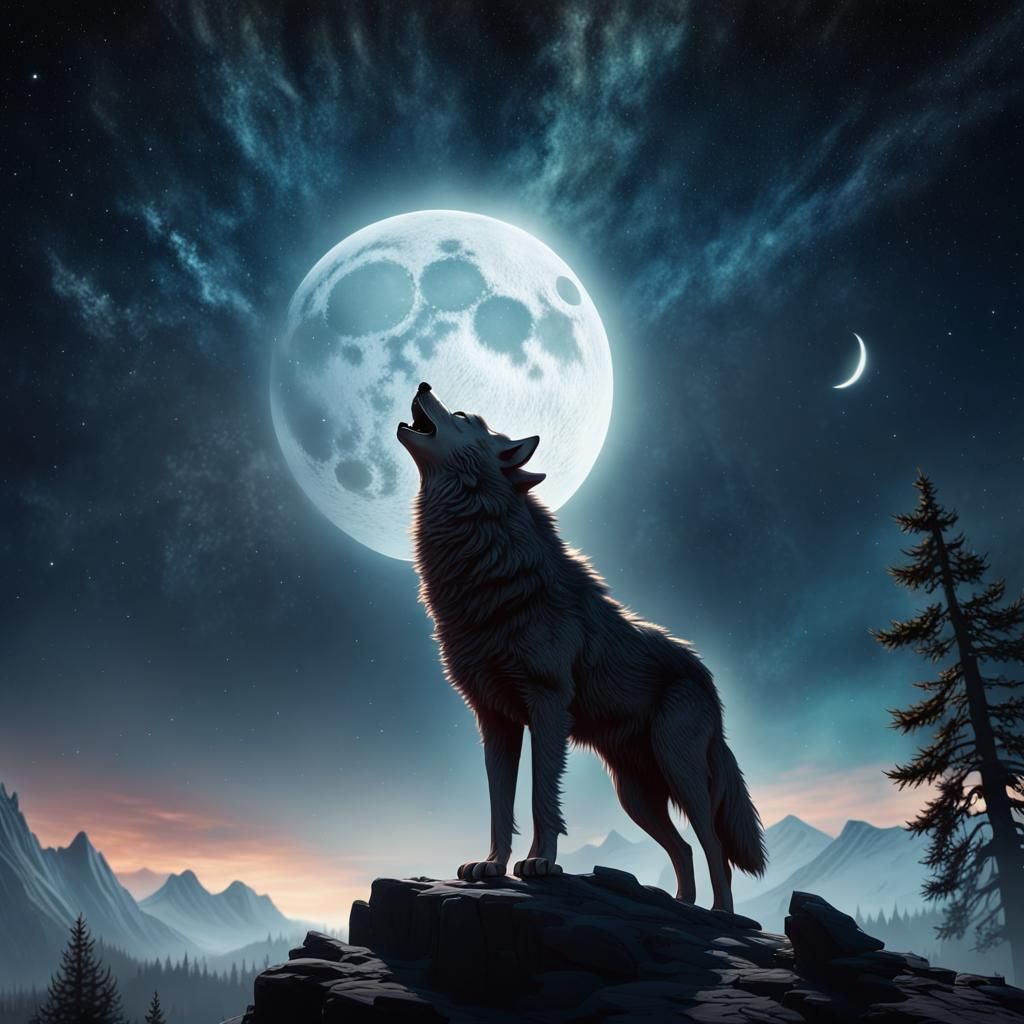 Wolf howling at the moon - AI Generated Artwork - NightCafe Creator