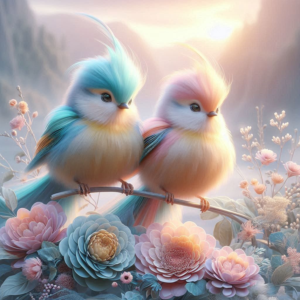 pastel colored birds
