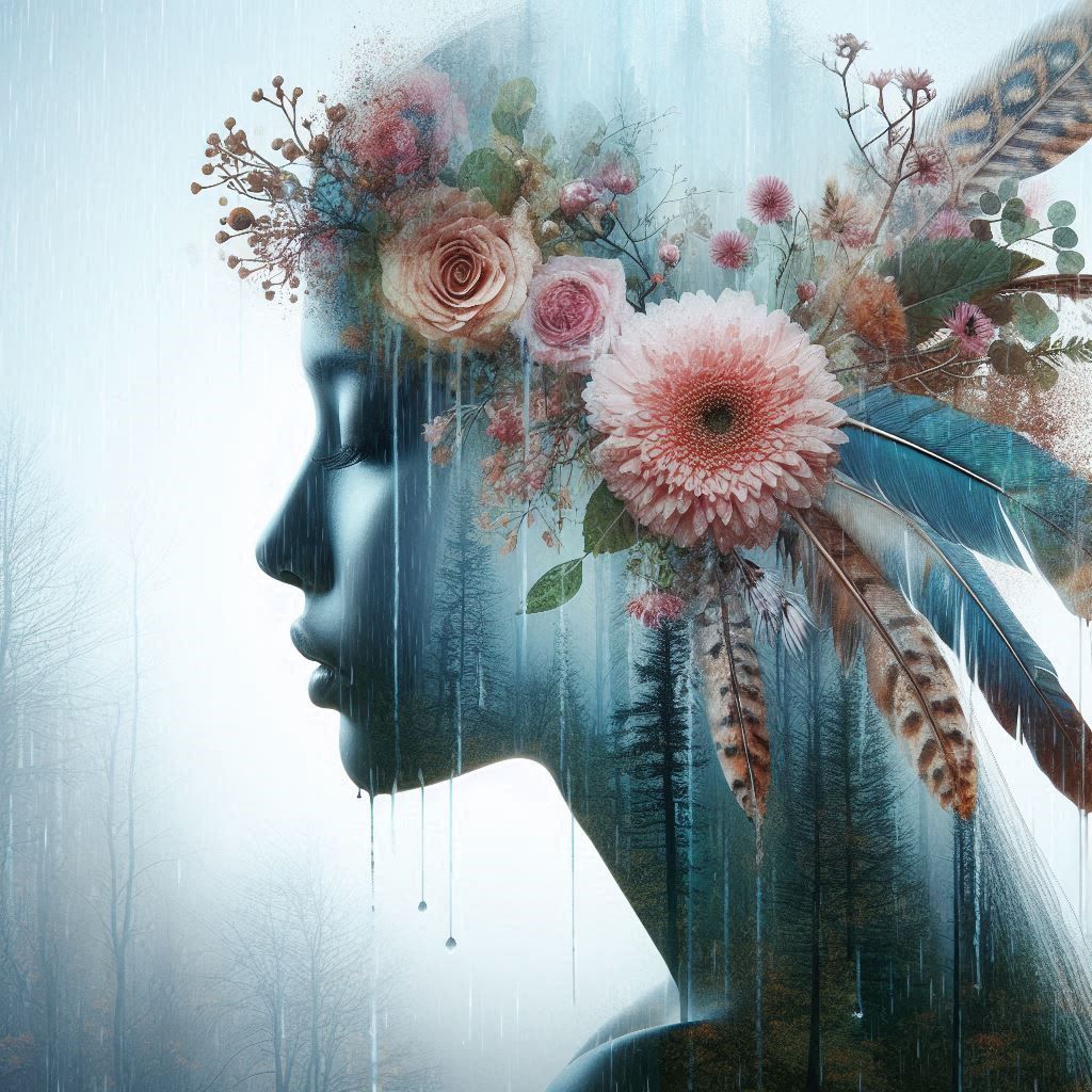 double exposure beautiful fantasy DALL-E 3 portrait landscap...