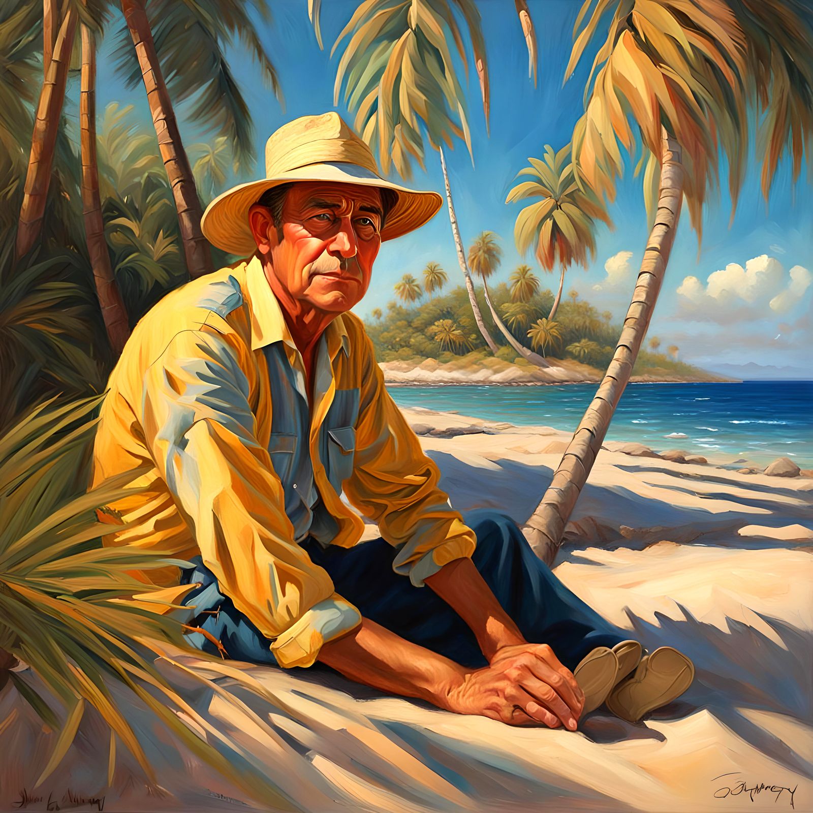Under the palm trees,